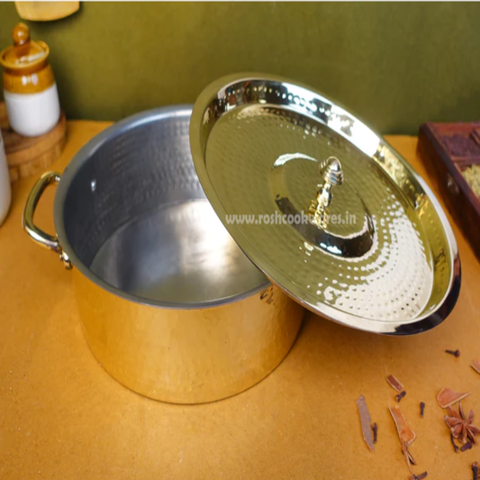 Brass - Biryani Pot - Flat Top - With Eeyam (Kalai)
