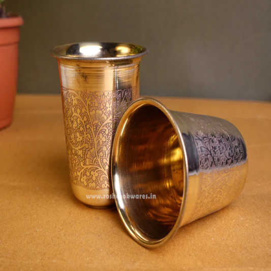 Glass Self Design Light Weight - Brass - Set of 2.
